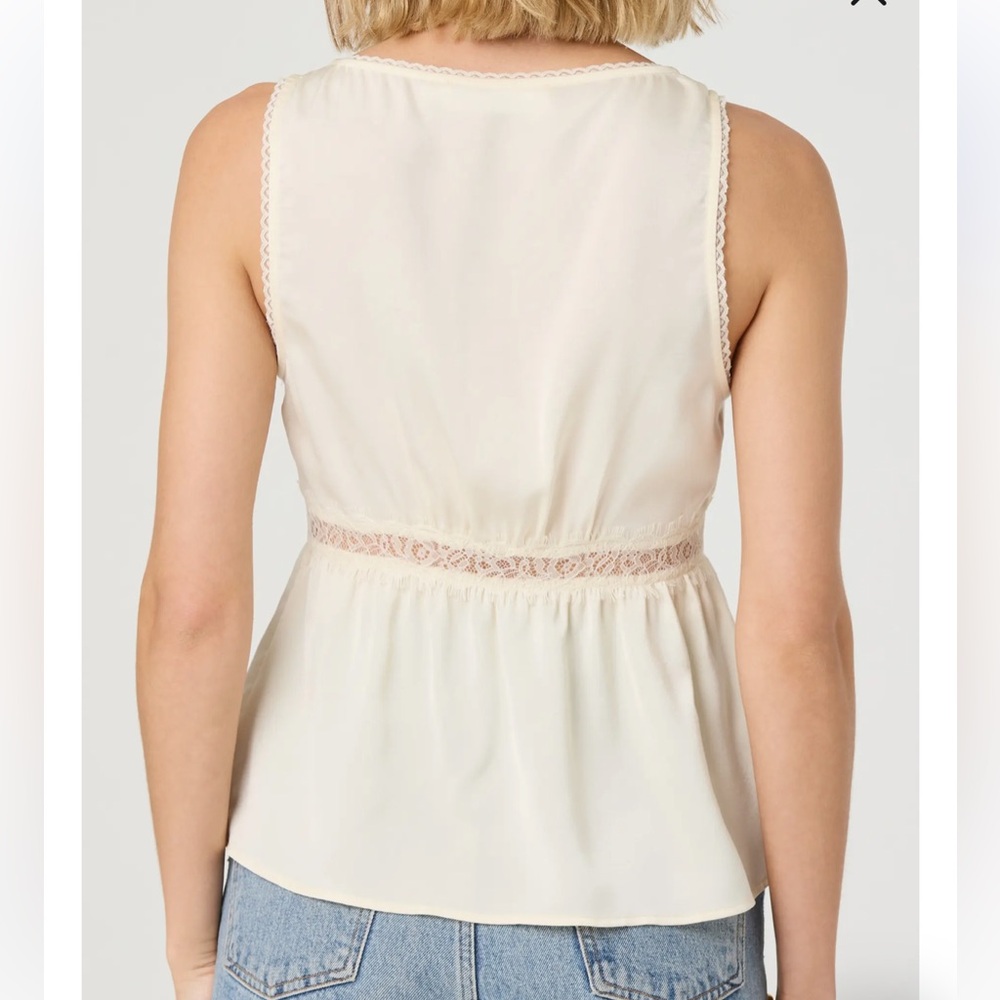 Tie Front Lace Trim Satin Tank Top - Picture 2 of 7